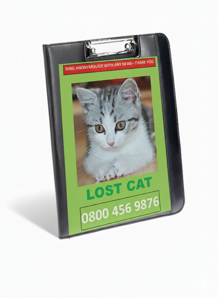 Search enquiries folder with your cats missing poster